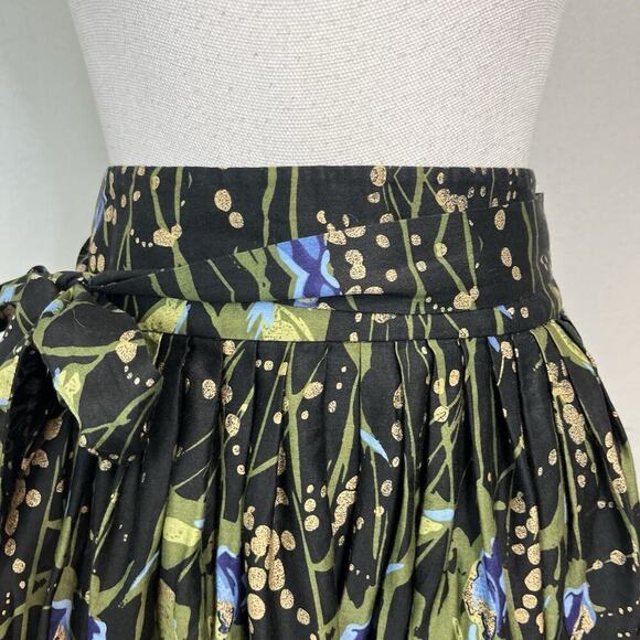 Ann Taylor Loft Skirt size 12 Black Blue Green Floral Pleated Career Church Boho - Picture 3 of 9